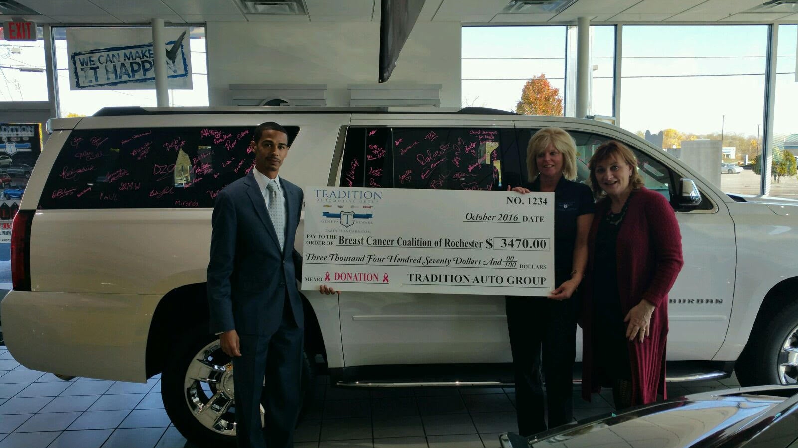 Tradition Chevrolet's donation to Breast Cancer Coalition of Rochester